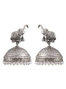 Elefante Susurros Plata Oxidada Boho Jhumkas | Pendientes Llamativos de Moda | Calidad Premium - Product Image 2