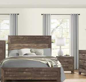 Cama de Madera de Pino Tamaño Queen, Estilo Rústico Tradicional, Acabado Marrón Resistente, con Cabecero y Rieles de Madera Elegantes - Product Image 1