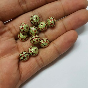 <b>10mm</b> Multicolor Meenakari Beads | Green Red Gold Enamel <b>Spacer</b> Beads | Handmade Indian Loose Beads for Jewelry & Craft Supplies - Product Image 2