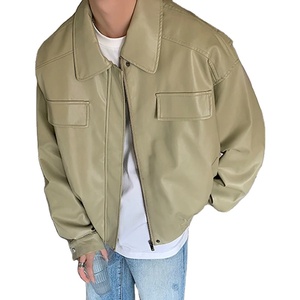 Abrigo Retro informal para hombre, chaqueta de cuero PU de lona estilo callejero con cremalleras, cuello vuelto, bolsillo, manga larga para invierno - Product Image 4