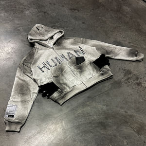 Pulvérisation personnalisée Gradient Zip Up Hoodie Avec Strass Patchwork Boxy Cropped Fit Streetwear Veste Zipper Hoodies Pour Hommes - Product Image 1