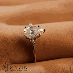 Bague de fiançailles style poire et diamant taille ronde 7 pierres pour femme - Product Image 3