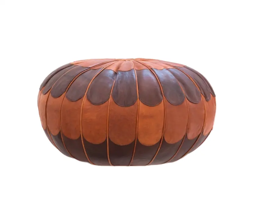 Two Tone Brown Leather Pouf Moroccan Floor Ottoman Moroccan Leather Pouf Round Pouf Home Decor Leather Stool