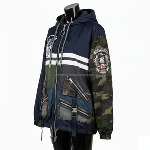 Chaqueta cortavientos de estilo callejero para mujer, tela de nailon 220 GSM, Panel multicolor con bordado de Calavera, chaqueta con logotipo personalizado para mujer - Product Image 4