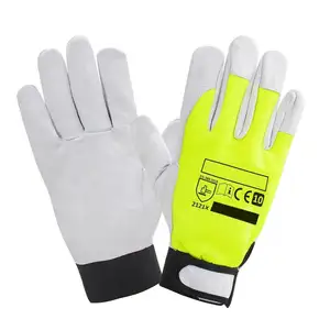 Custom Hi Vis Leather Utility Work Gloves Hand Protection Safety Mechanics Gloves Welding Gloves Construction Farmer Garden