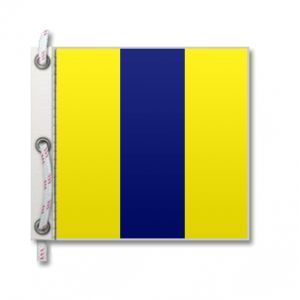 Bandera de señalización náutica número 8, 60x50 cm, rayas verticales amarillas y azules - Product Image 3
