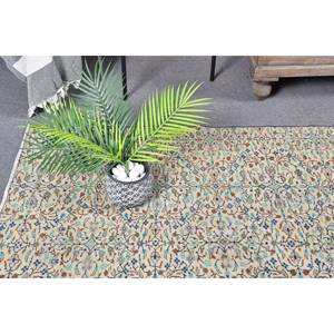 Tapis en laine bleu beige classique 4.4x7.5 pieds fait à la main rectangle de patchwork turc avec support en latex pour salon ou chambre à coucher - Product Image 2