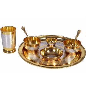 Vajilla India auténtica, juego de Thali, Thali de cobre grande para comedor tradicional, juego de vajilla de cena martillada auténtica - Product Image 2
