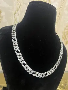 Cadena de eslabones cubanos Figaro de Plata de Ley 925, collar de acero inoxidable con diamante de moissanita completamente helado de 12mm para hombres - Product Image 4