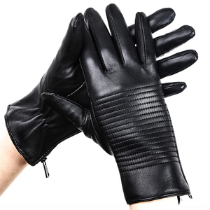 Gants de conduite doublés chauds en cuir véritable Unised-Compatible avec l'écran tactile - Product Image 3