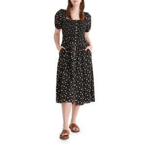 Abito Madewell Ditsy Floral con scollo quadrato smock, vita elasticizzata, in misto cotone traspirante, tecnica all'uncinetto, casual, nero, taglia unica - Product Image 1