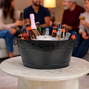 large capacity beverage cooler tub hammered metal ice <b>bucket</b> <b>drink</b> ice <b>bucket</b> for bar & party rustic galvanized <b>drink</b> tub - Product Image 6