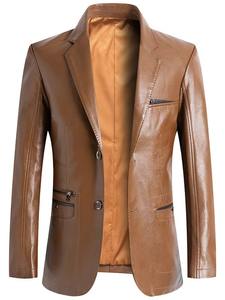 Veste universitaire en cuir pour homme, couleur unie, col montant, logo sur le devant, décontractée, moto, motard, grande taille 6XL 7XL - Product Image 5