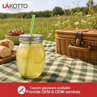 LAKOTTO – Pot en verre Mason de 450 ml de qualité restaurant avec paille, idéal pour la présentation en buffet d'hôtel, verrerie personnalisable, directement de l'usine