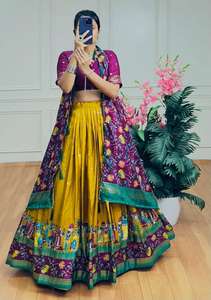 BARATI Tussar Soie Lehenga Choli Vêtements indiens et pakistanais fabriqués à la main d'Inde - Product Image 2