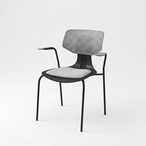 Chaise de bureau moderne en plastique avec accoudoirs fixes, dossier ouvert, design ergonomique, pieds en métal pour usage commercial - Product Image 5