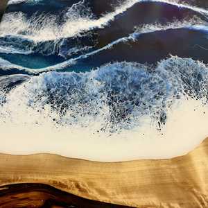 Table à manger rectangulaire moderne en résine époxy artisanale de luxe pour salon, plateau en bois d'acacia, imperméable, anniversaire - Product Image 3