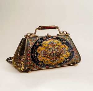 Royal maroon velvet clutch with <b>gold</b> leaf embroidery. Regal <b>evening</b> accessory available at wholesale prices. - Product Image 4