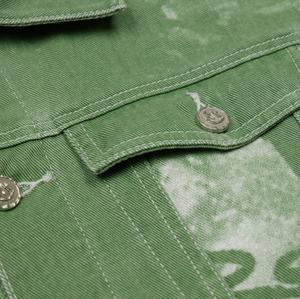 Vente en gros de vestes à la mode Veste en jean décontractée de couleur unie avec poche pour homme Veste teinte en vert Veste peinte personnalisée avec boutons - Product Image 3