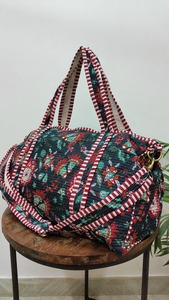 Sac de sport en coton matelassé fait à la main imprimé en blocs détachable longue ceinture écologique Durable grande capacité fermeture éclair luxe week-end - Product Image 4