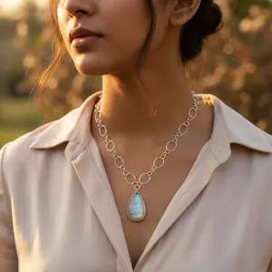 Women's Trendy 925 <b>Silver</b> Teardrop <b>Necklace</b> Moonstone Rhodium 14K Gold <b>Rose</b> Gold Christian Geometric Pattern Platinum Gift - Product Image 1