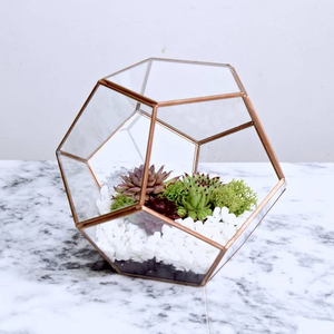 Décoration de table Verre clair Bordure en laiton lourd Finition dorée Terrarium en verre géométrique Table Bureau à domicile Restaurants Déco - Product Image 3