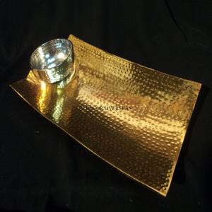 Tazón de Metal pulido brillante de Color plateado con textura martillada de nuevo patrón con suministro de soporte de Base de diseñador elegante chapado en oro - Product Image 4