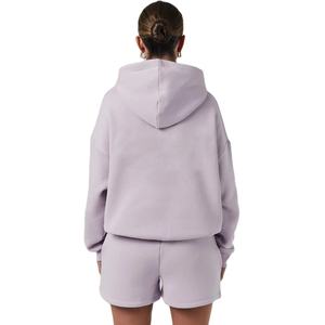 Conjunto de 2 Piezas de Sudadera con Capucha y Pantalones Cortos para Mujer, con Decoración de Insignia en Tela Tejida y Cintura Elástica, para Invierno - Product Image 5