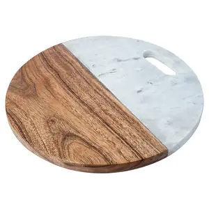 2024 Top Quality Round Wooden and White Marble Chopping Board Wholesaler Simple And Elegant Look Hand Polished