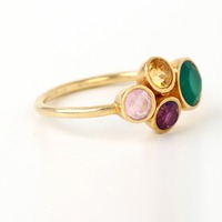 Bague en laiton plaqué or 18 carats Vermeil multi-pierres avec améthyste naturelle, citrine et onyx, bijoux religieux chrétiens pour femmes