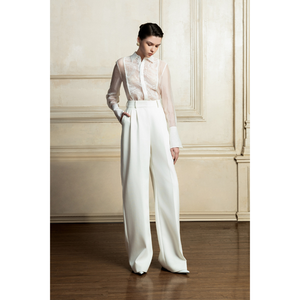 กางเกงขากว้างมีสองจีบและตัดตรงให้ดูเพรียวบางและสง่างามทำจากผ้าสแปนเด็กซ์เรยอนนุ่ม - Product Image 1