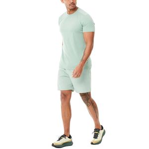 Ensemble short et t-shirt décontracté en tricot extensible (spandex/coton) pour homme, séchage rapide, idéal pour l'été - Product Image 1