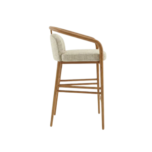 Silla de Bar Moderna Tapizada en Madera de Teca con Reposabrazos Curvos y Asiento Acolchado de Tela para Uso Comercial en Bares y Cafeterías - Product Image 2