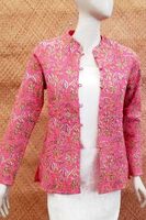 Veste Kantha matelassée en coton réversible imprimé floral indien avec broderie pour femmes et filles automne/hiver