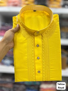 Pijama Kurta de algodón de seda 100% de secado rápido para hombre del fabricante líder de la India, ropa informal para fiesta de boda, técnica bordada - Product Image 3