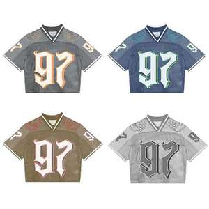 เสื้อเจอร์ซีย์อเมริกันฟุตบอลทรงบ็อกซี่ แฟชั่น ระบายอากาศได้ดี ไซส์พลัส สั่งทำได้ ขายดี พร้อมปักโลโก้ของคุณเอง - Product Image 1