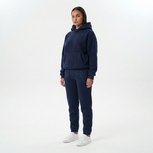 Womens Navy Blue Fleece Hoodie Tracksuit <b>Set</b> Pullover Sweatshirt <b>Jogger</b> Pants <b>Matching</b> Casual Streetwear Loungewear - Product Image 1