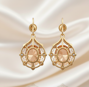 Boucles d'oreilles en argent sterling 925 plaqué or 18 carats avec pierre ovale champagne, bijoux de déclaration, cadeau pour elle - Product Image 6