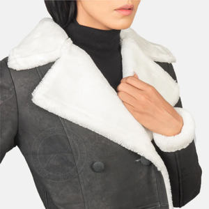 Manteaux d'hiver pour femmes en peau de mouton véritable à 100%, à simple boutonnage, mi-longueur, avec ceinture, logo personnalisé, réversible, coupe-vent, brun moyen - Product Image 6
