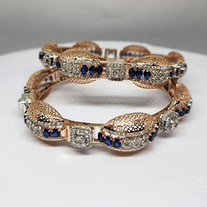 กำไลเพชรสีโรสโกลด์14K พร้อมหินสีฟ้าแล็บปลูก GH-SI IGI ได้รับการรับรอง CVD เพชรดีเครื่องประดับกำไลและกำไลข้อมือ" - Product Image 1