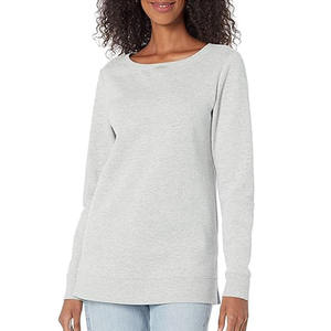 Femmes ouvert-cou polaire tunique sweat décontracté coupe régulière pull vêtements de détente tricoté tissu pour automne printemps en gros - Product Image 6
