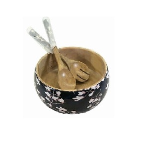Pegatina impresa forma redondeada ensalada de madera cuenco para servir vajilla cuencos de sopa producto de marketing grande cuenco de cocina - Product Image 1