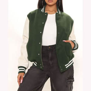 Chaqueta Versity personalizada Mangas de cuero Chenille Bordado Parche Logo Chaqueta de béisbol Contraste Chaqueta Versity - Product Image 1