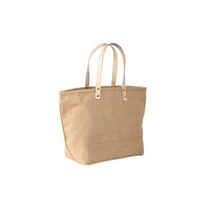 Большая Джутовая сумка, изготовленная с осторожностью, Экологичная, просторная и универсальная Джутовая сумка с ручками из натуральной кожи для продажи