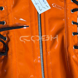 Corset en PVC orange brillant avec armatures en acier, fermeture éclair avant et lacets latéraux ajustables - Product Image 4