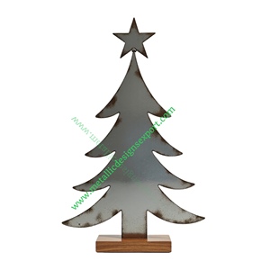 Árbol de Navidad de metal rústico con parte superior de estrella y base de madera, iluminación Led, adorno navideño de inspiración vintage para decoración de temporada - Product Image 1