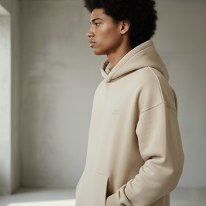 Ventes en gros de survêtements personnalisés avec logo brodé, molleton lourd 480 GSM, lavage à l'acide, imprimé, blanc, surdimensionné, à épaules tombantes, pour hommes, beige - Product Image 4