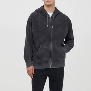 Veste de travail tendance en denim délavé avec doublure, veste de travail vintage délavée à capuche, fermeture éclair, lavage à l'acide, sweat-shirt thermique pour homme - Product Image 1