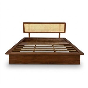 Solid Wood Upholstered Midcentury Modern <b>Queen</b> Platform <b>Bed</b> Frame Bedroom Furniture for Hotel Apartment - Product Image 2