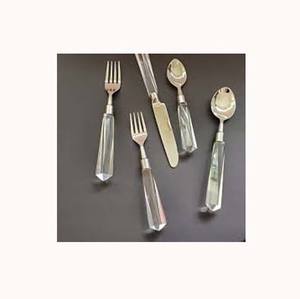 Stainless Steel Silver <b>Mirror</b> Polished With Full White Transparent Long <b>Crystal</b> Handle Flatware Set Designer Cutlery Tableware - Product Image 1
